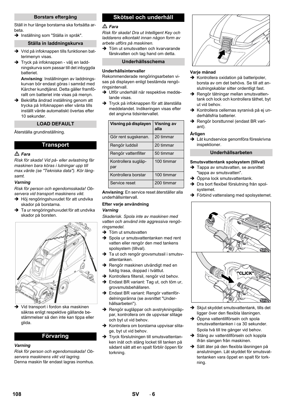 Transport förvaring skötsel och underhåll | Karcher B 60 W User Manual | Page 108 / 312
