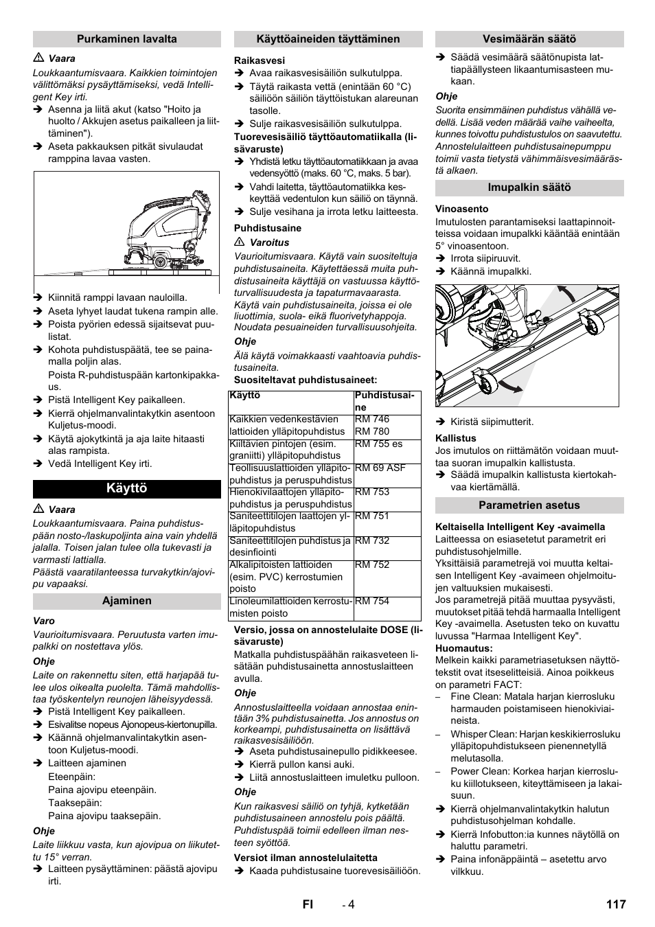 Käyttö | Karcher B 60 W User Manual | Page 117 / 312