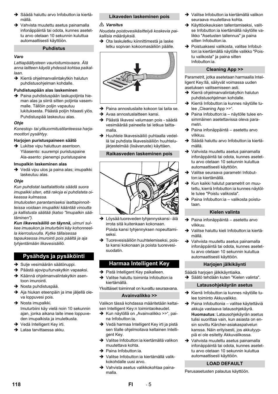 Pysähdys ja pysäköinti, Harmaa intelligent key | Karcher B 60 W User Manual | Page 118 / 312