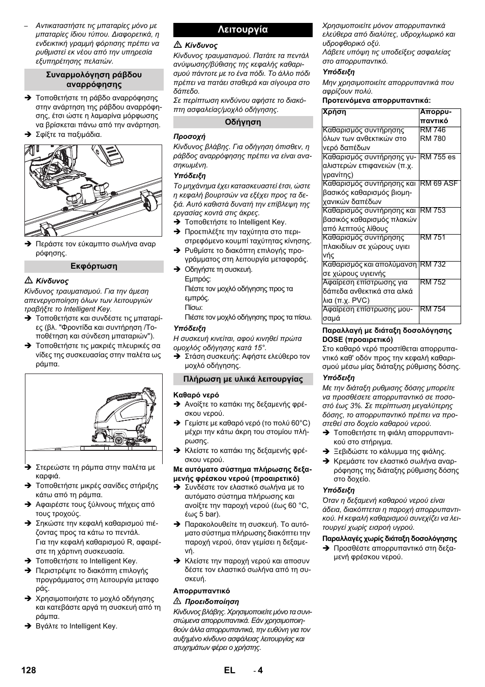 Λειτουργία | Karcher B 60 W User Manual | Page 128 / 312