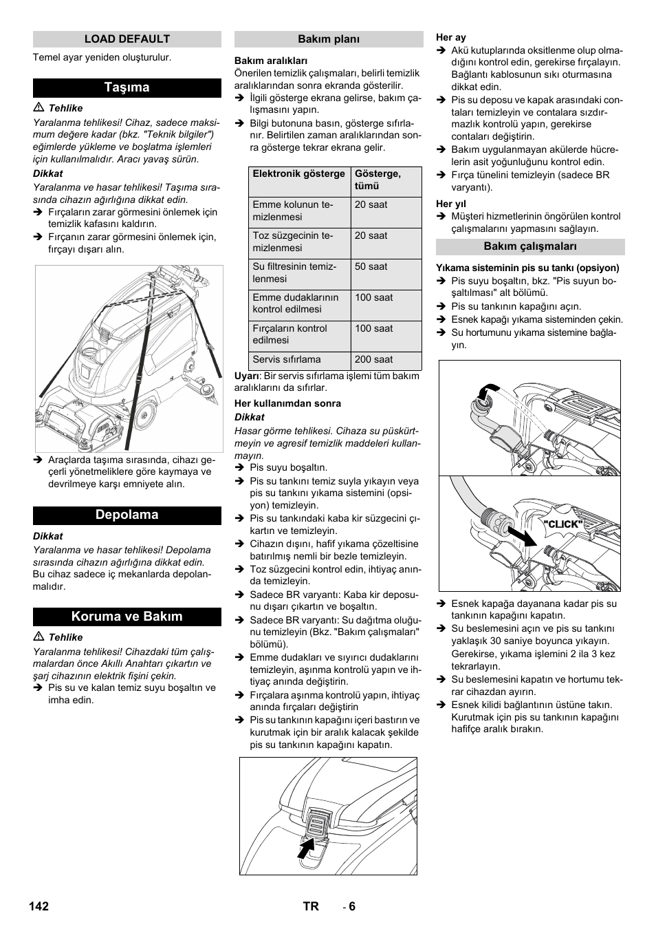 Taşıma depolama koruma ve bakım | Karcher B 60 W User Manual | Page 142 / 312