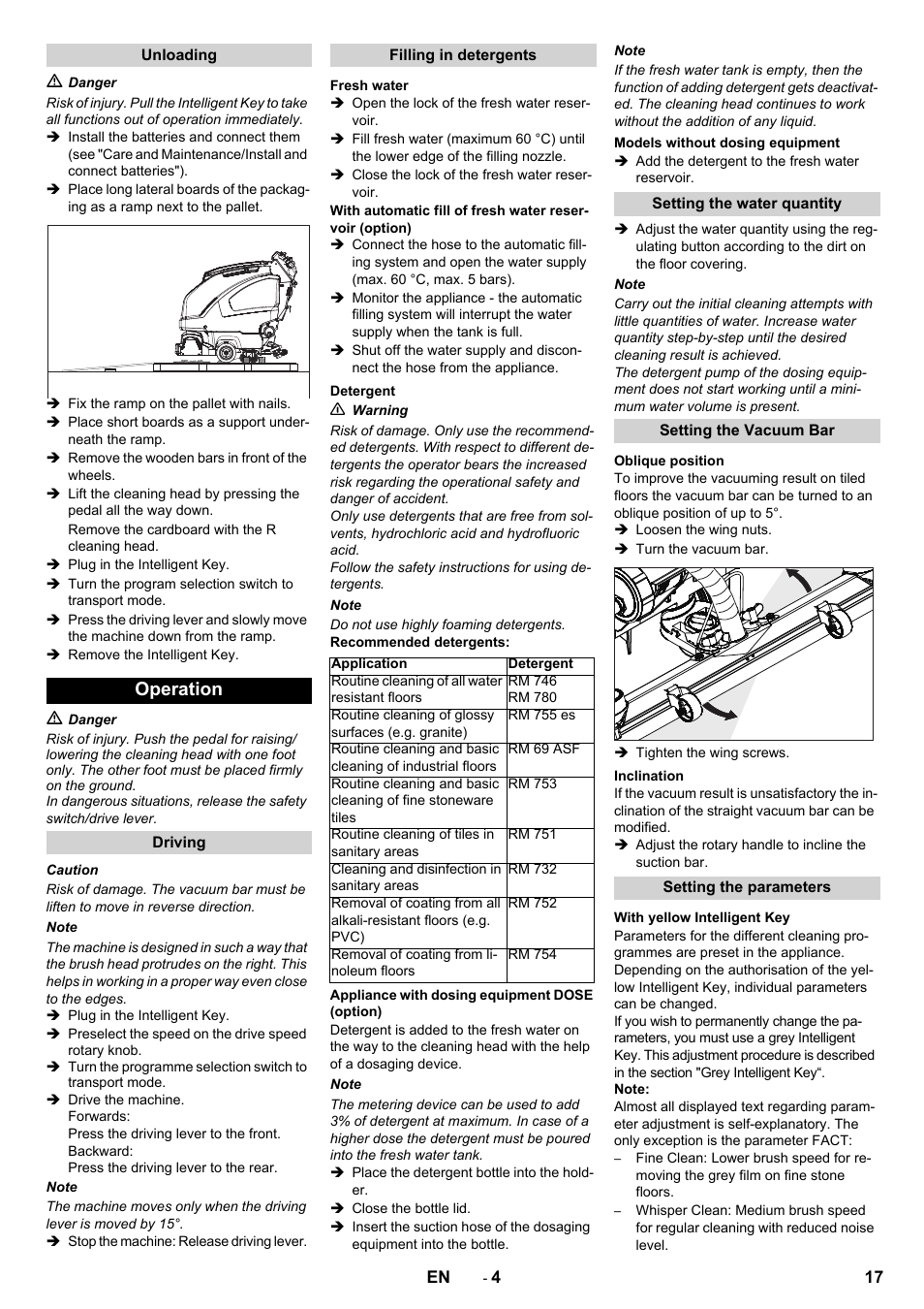 Operation | Karcher B 60 W User Manual | Page 17 / 312