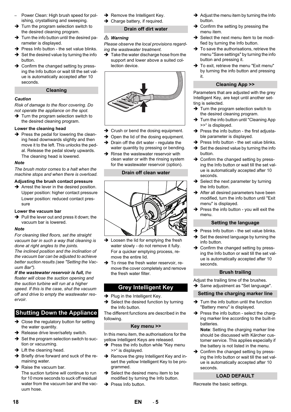 Shutting down the appliance, Grey intelligent key | Karcher B 60 W User Manual | Page 18 / 312