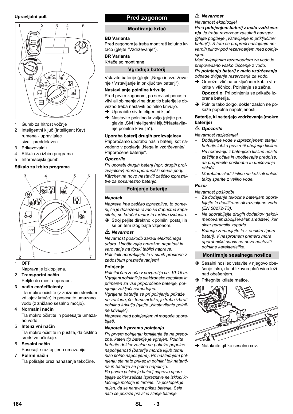 Pred zagonom | Karcher B 60 W User Manual | Page 184 / 312