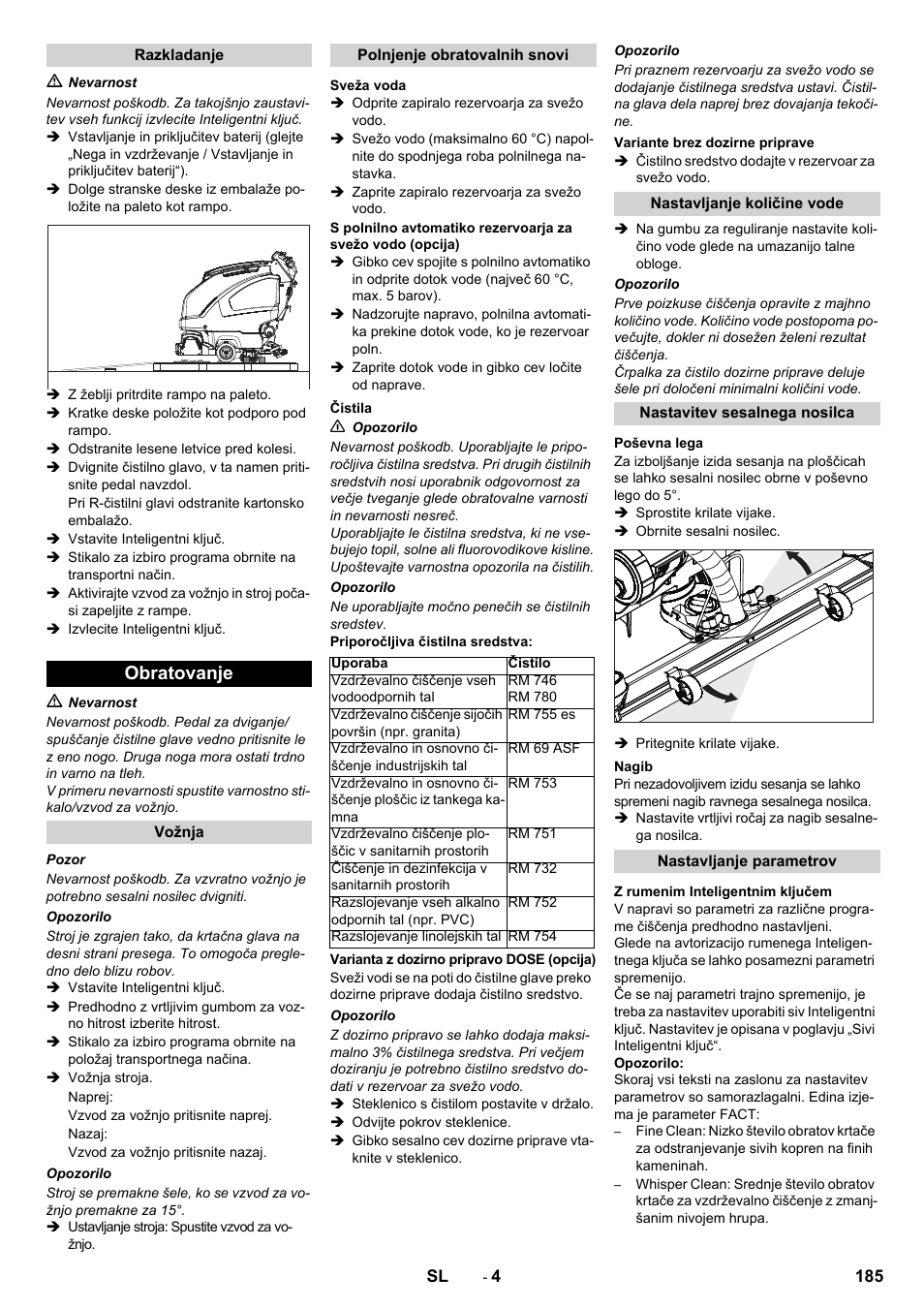 Obratovanje | Karcher B 60 W User Manual | Page 185 / 312