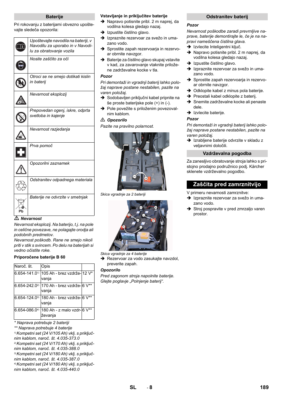 Zaščita pred zamrznitvijo | Karcher B 60 W User Manual | Page 189 / 312