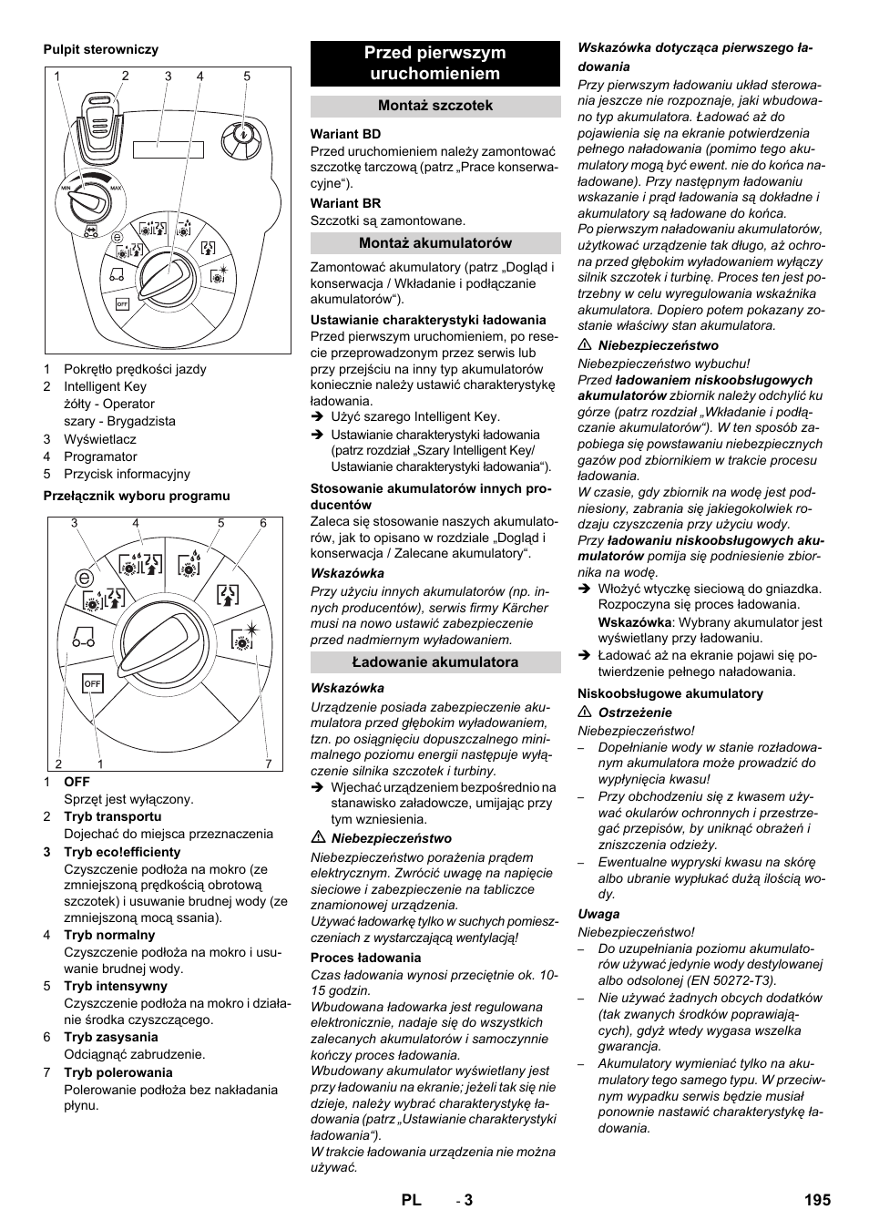 Przed pierwszym uruchomieniem | Karcher B 60 W User Manual | Page 195 / 312