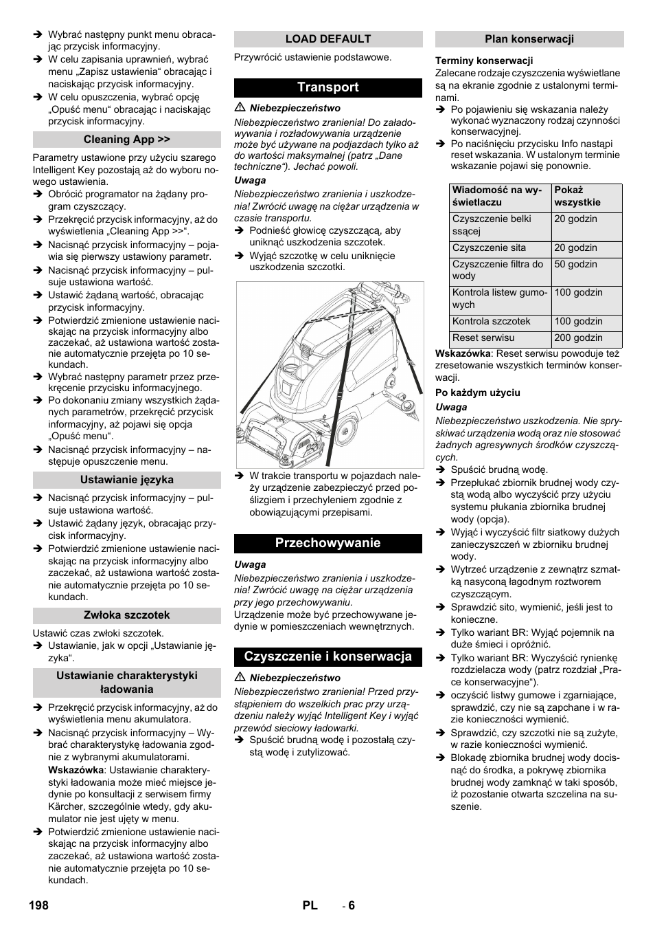 Transport przechowywanie czyszczenie i konserwacja | Karcher B 60 W User Manual | Page 198 / 312