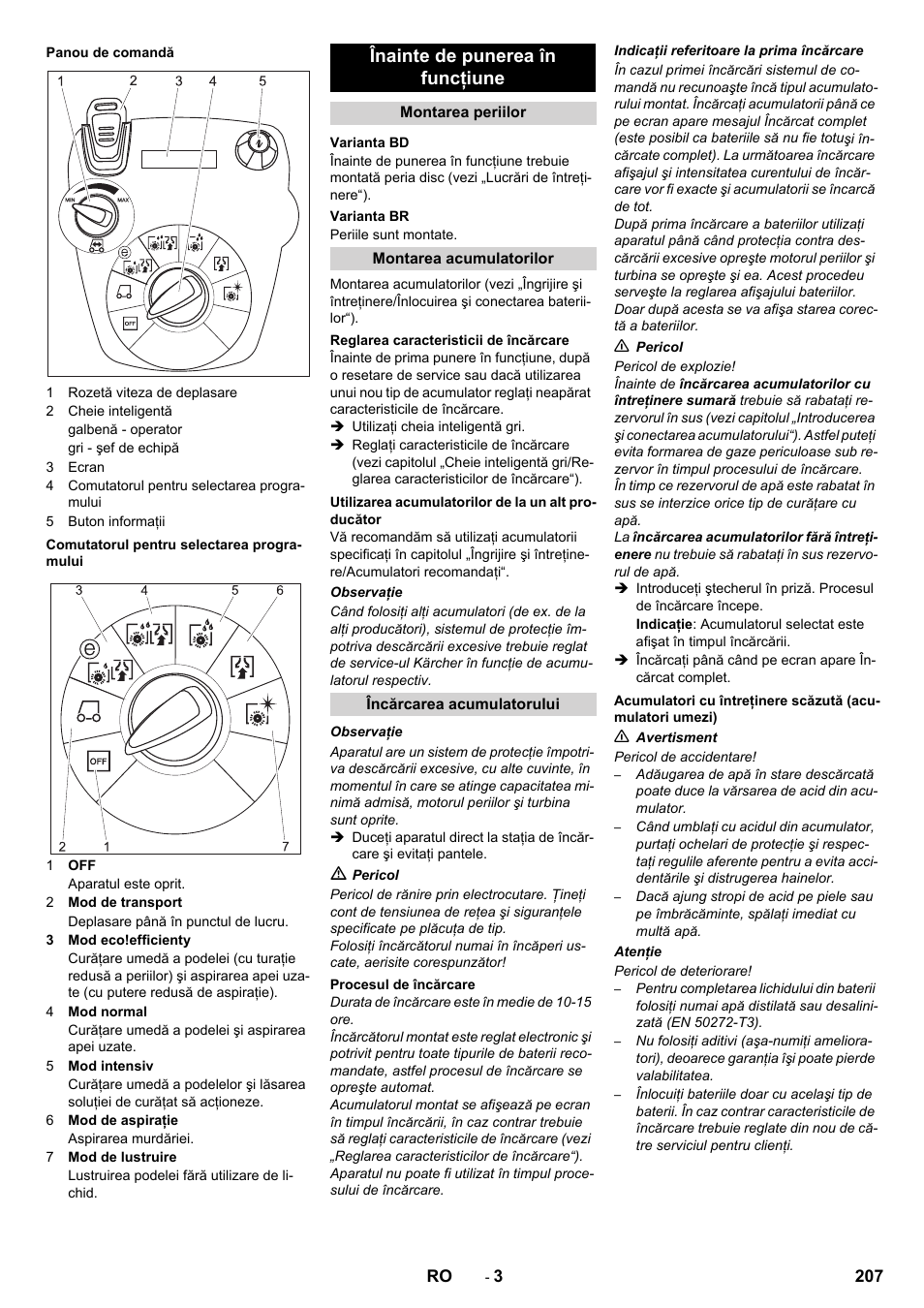 Înainte de punerea în funcţiune | Karcher B 60 W User Manual | Page 207 / 312