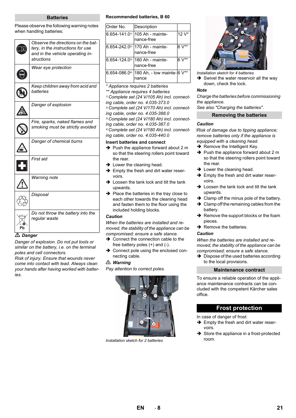 Frost protection | Karcher B 60 W User Manual | Page 21 / 312