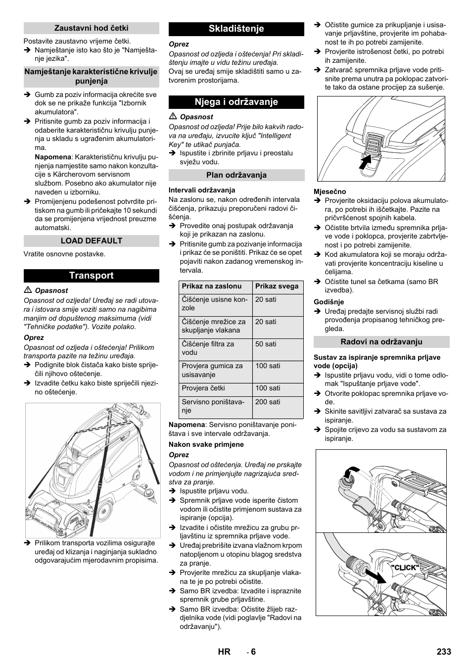 Transport skladištenje njega i održavanje | Karcher B 60 W User Manual | Page 233 / 312
