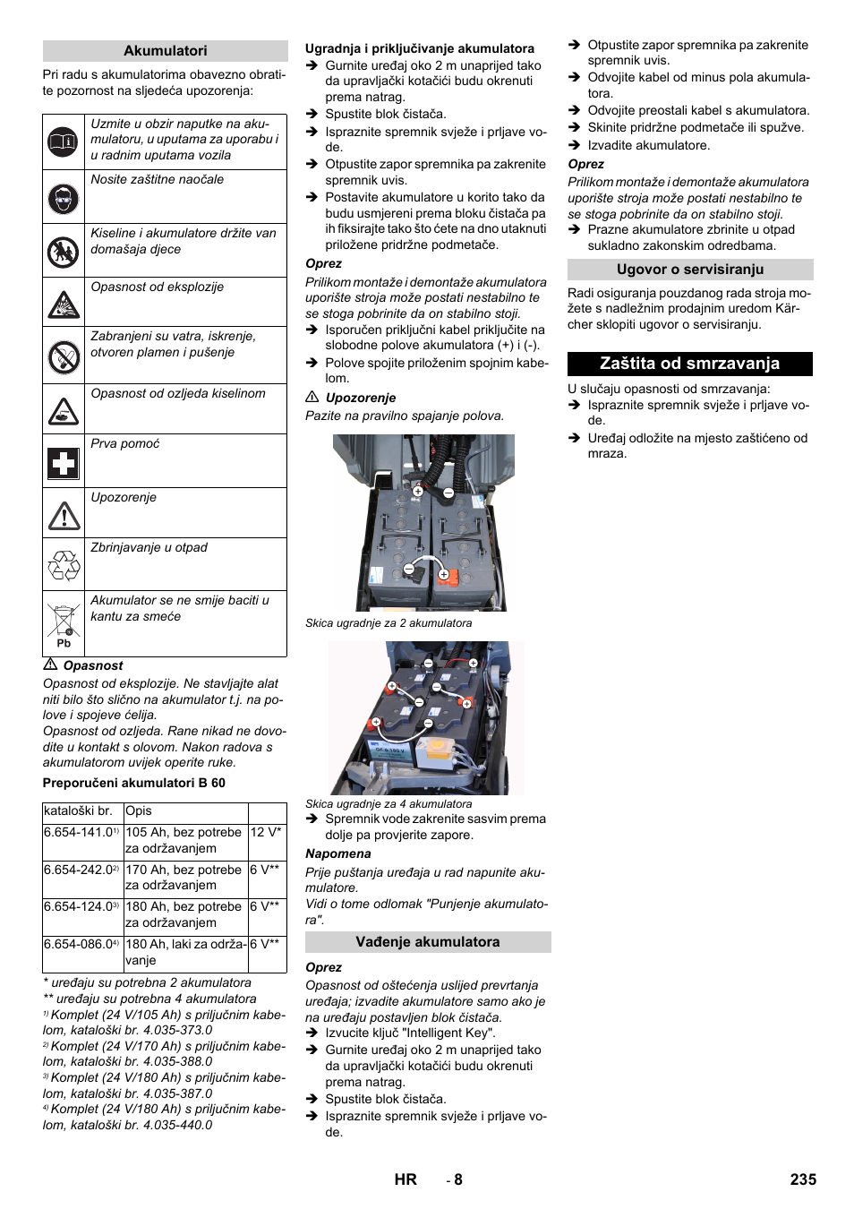Zaštita od smrzavanja | Karcher B 60 W User Manual | Page 235 / 312