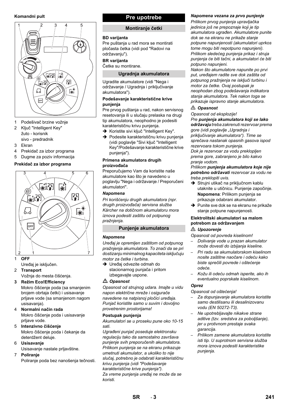 Pre upotrebe | Karcher B 60 W User Manual | Page 241 / 312
