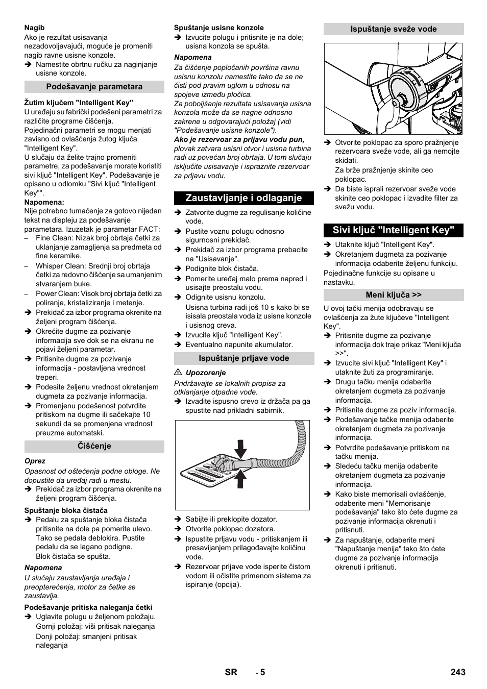 Zaustavljanje i odlaganje, Sivi ključ "intelligent key | Karcher B 60 W User Manual | Page 243 / 312