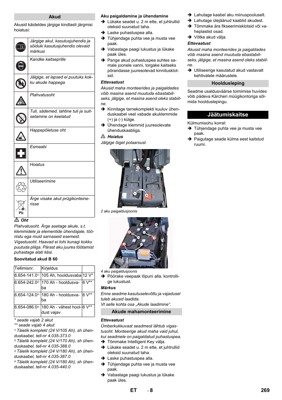 Jäätumiskaitse | Karcher B 60 W User Manual | Page 269 / 312