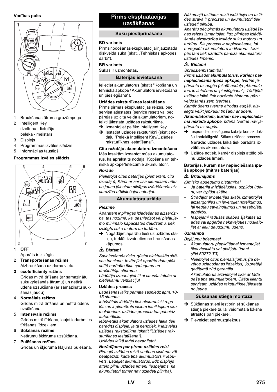 Pirms ekspluatācijas uzsākšanas | Karcher B 60 W User Manual | Page 275 / 312