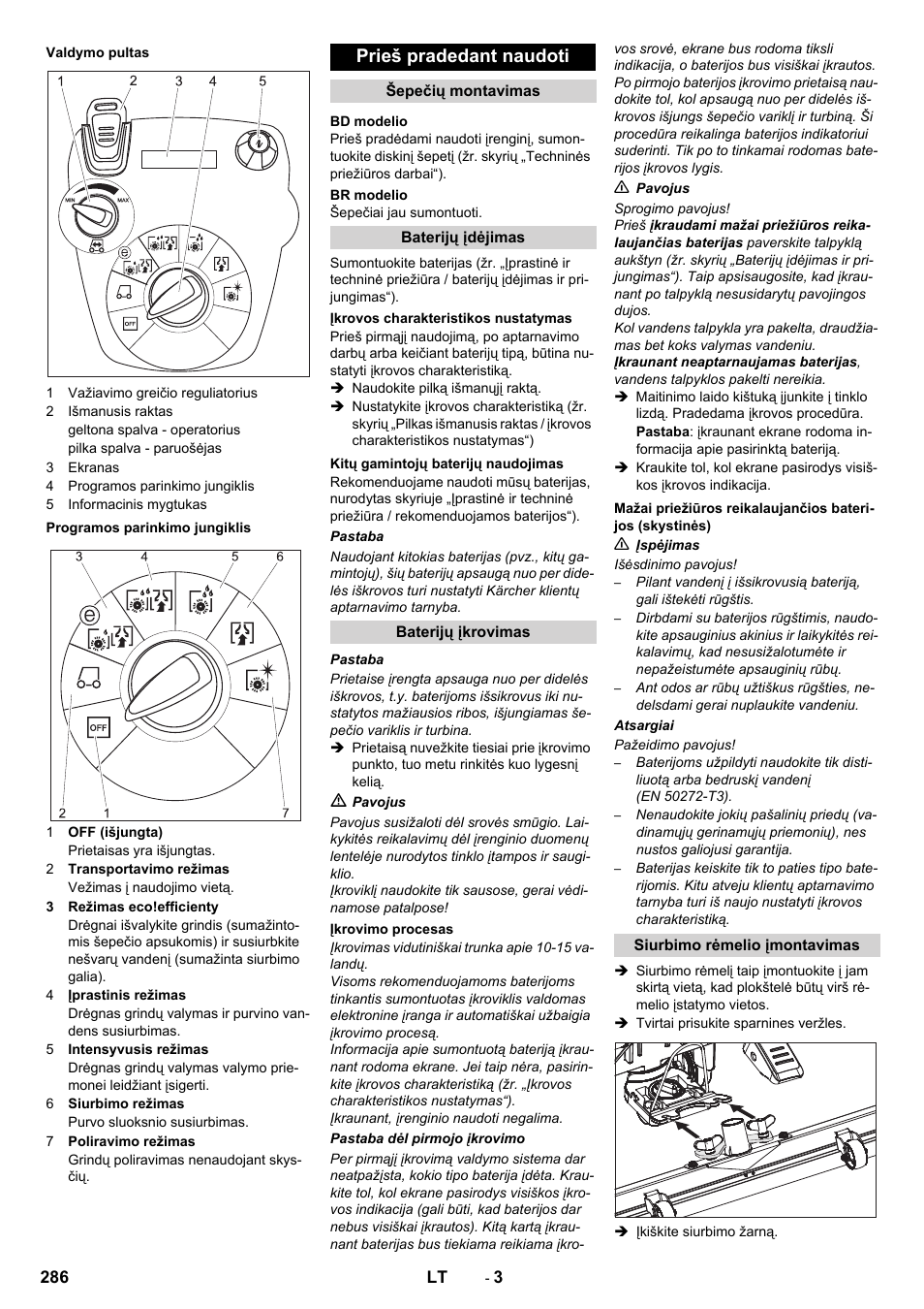 Prieš pradedant naudoti | Karcher B 60 W User Manual | Page 286 / 312
