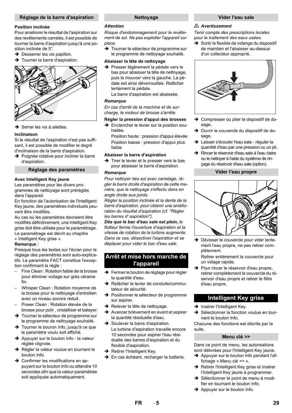 Arrêt et mise hors marche de l'appareil, Intelligent key grise | Karcher B 60 W User Manual | Page 29 / 312