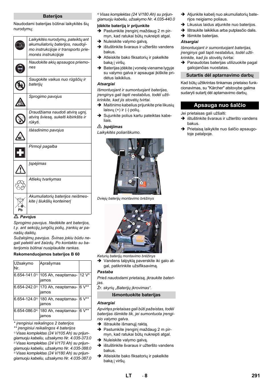 Apsauga nuo šalčio | Karcher B 60 W User Manual | Page 291 / 312