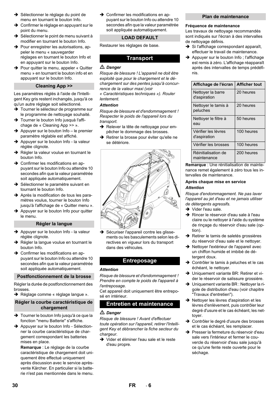 Transport entreposage entretien et maintenance | Karcher B 60 W User Manual | Page 30 / 312