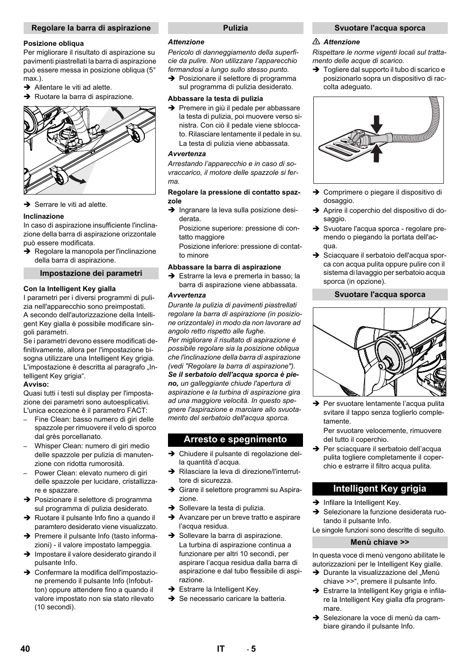 Arresto e spegnimento, Intelligent key grigia | Karcher B 60 W User Manual | Page 40 / 312