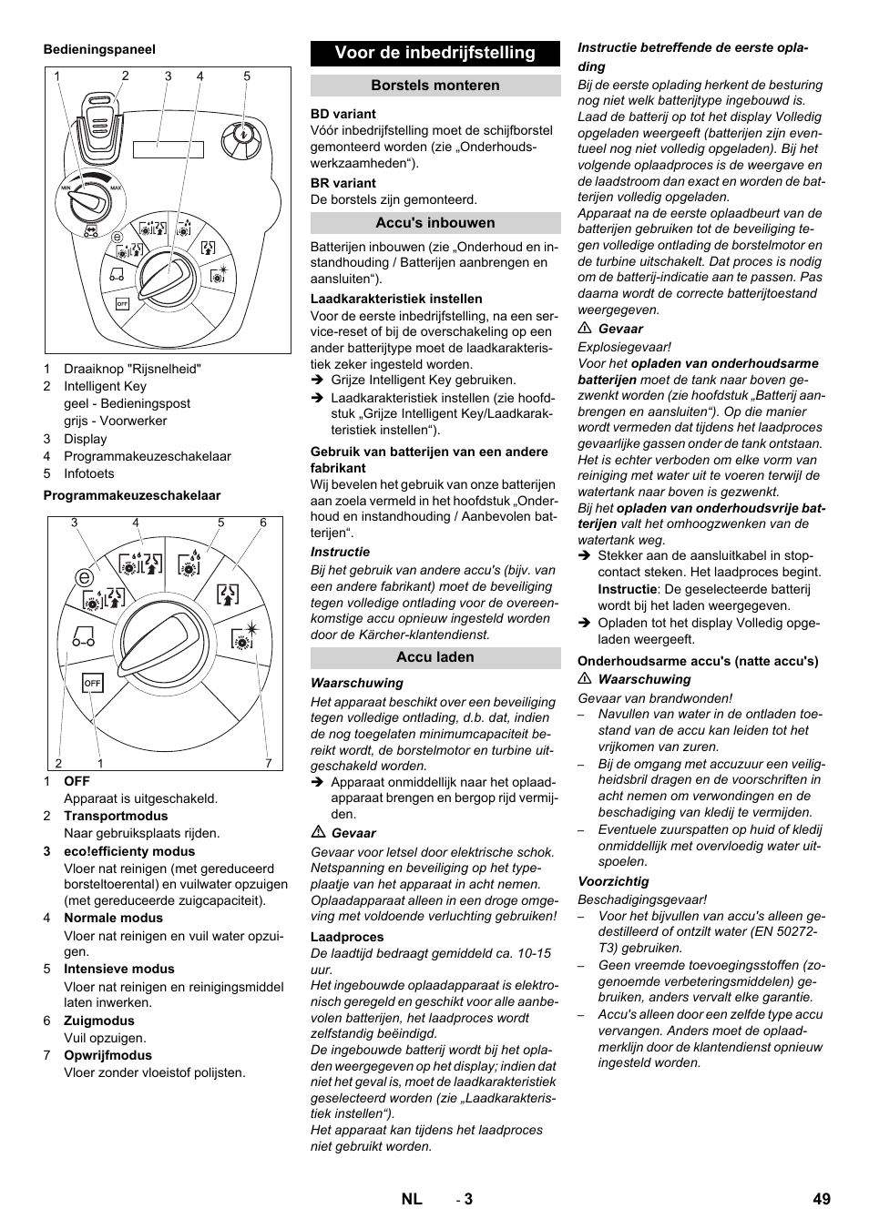 Voor de inbedrijfstelling | Karcher B 60 W User Manual | Page 49 / 312