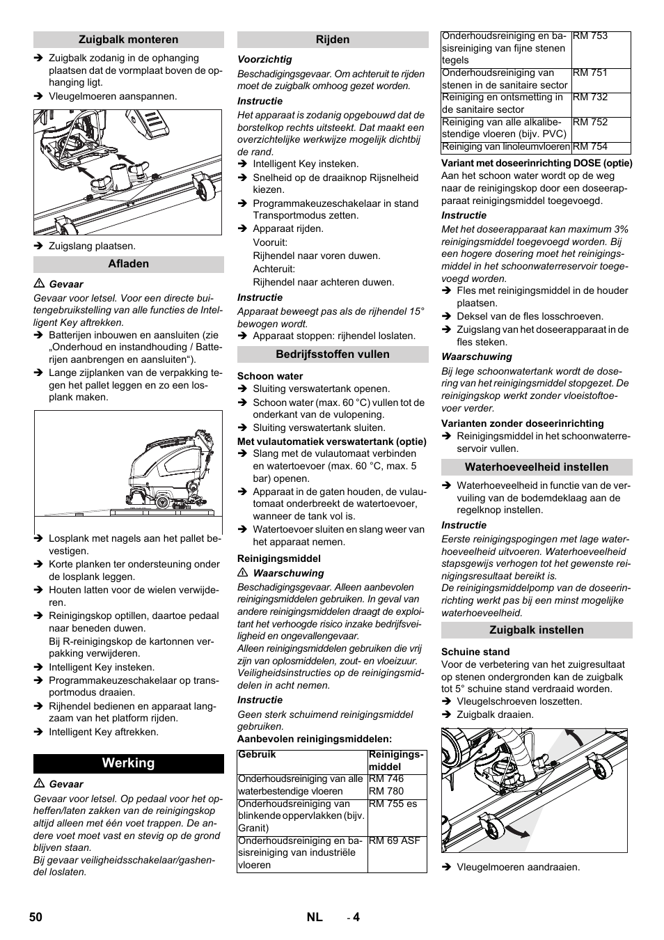 Werking | Karcher B 60 W User Manual | Page 50 / 312