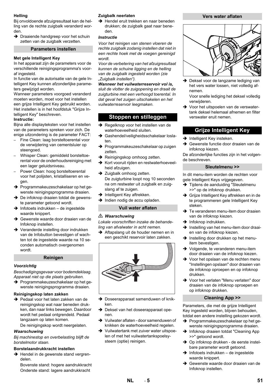 Stoppen en stilleggen, Grijze intelligent key | Karcher B 60 W User Manual | Page 51 / 312