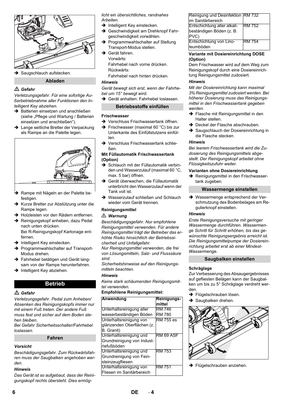 Betrieb | Karcher B 60 W User Manual | Page 6 / 312