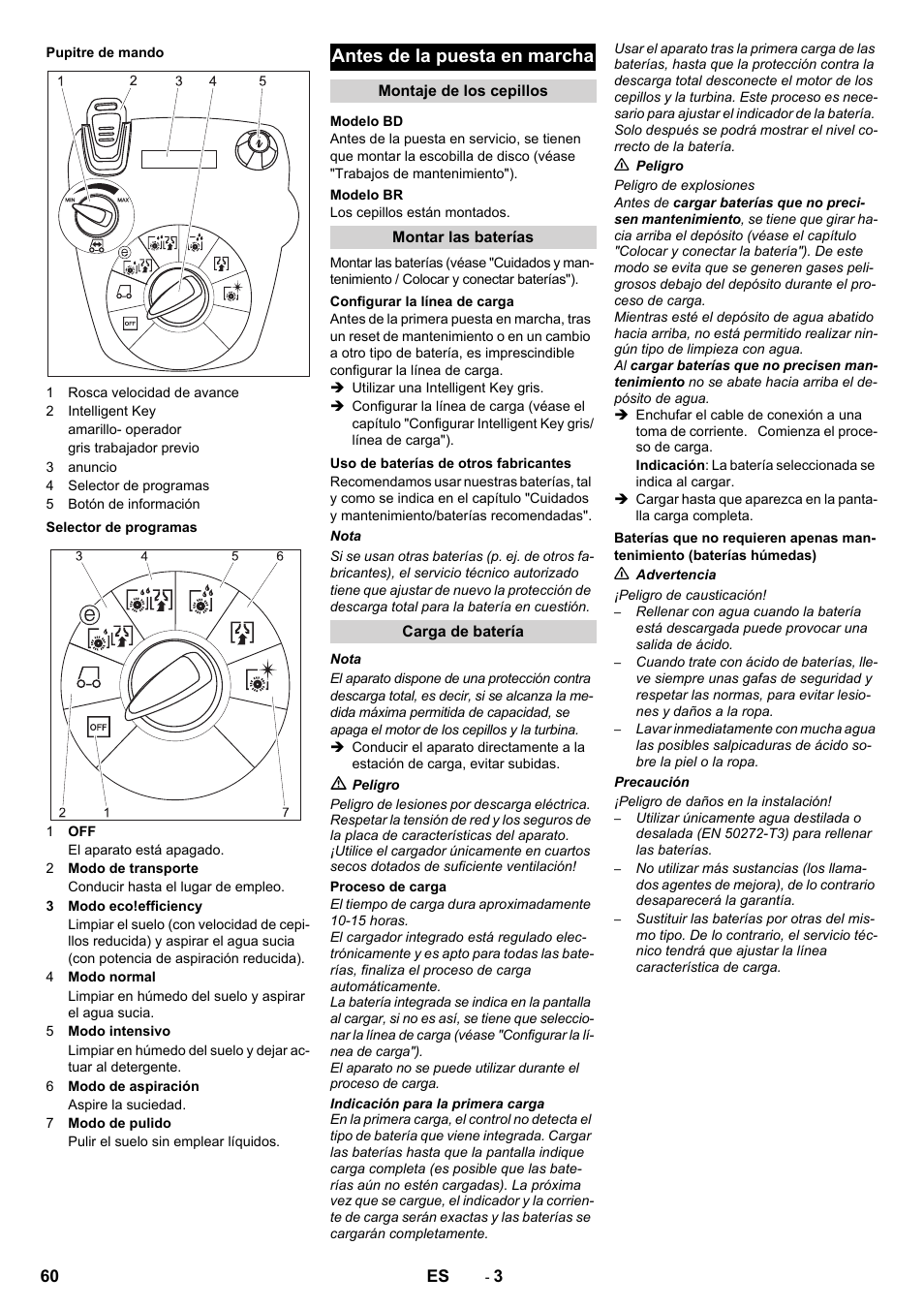 Antes de la puesta en marcha | Karcher B 60 W User Manual | Page 60 / 312