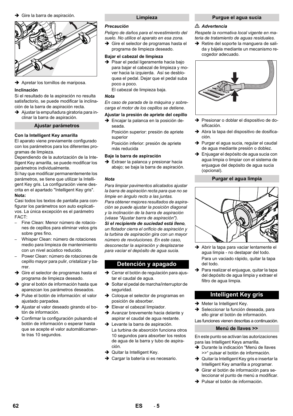 Detención y apagado, Intelligent key gris | Karcher B 60 W User Manual | Page 62 / 312