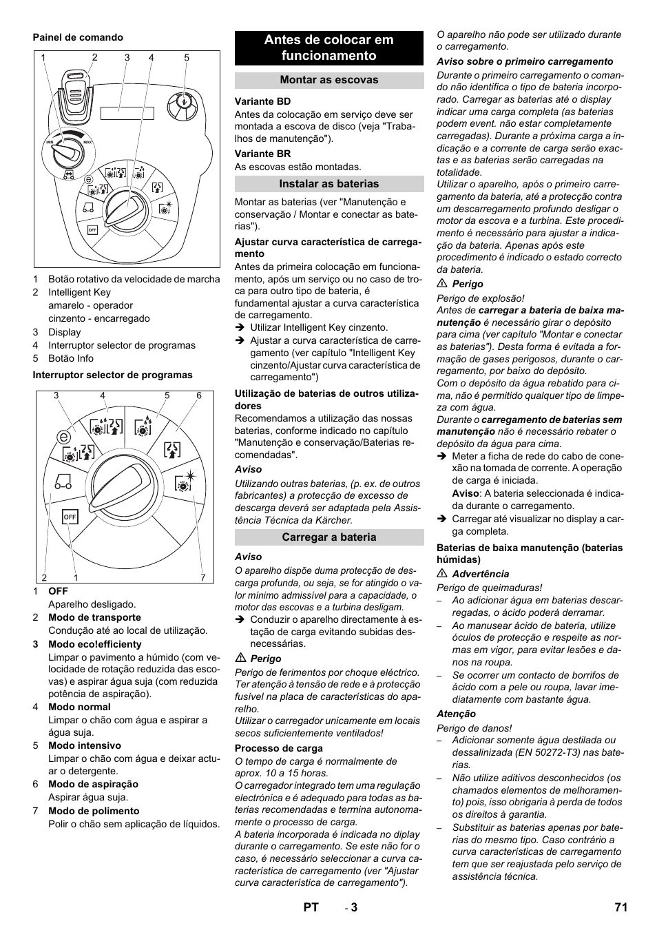 Antes de colocar em funcionamento | Karcher B 60 W User Manual | Page 71 / 312