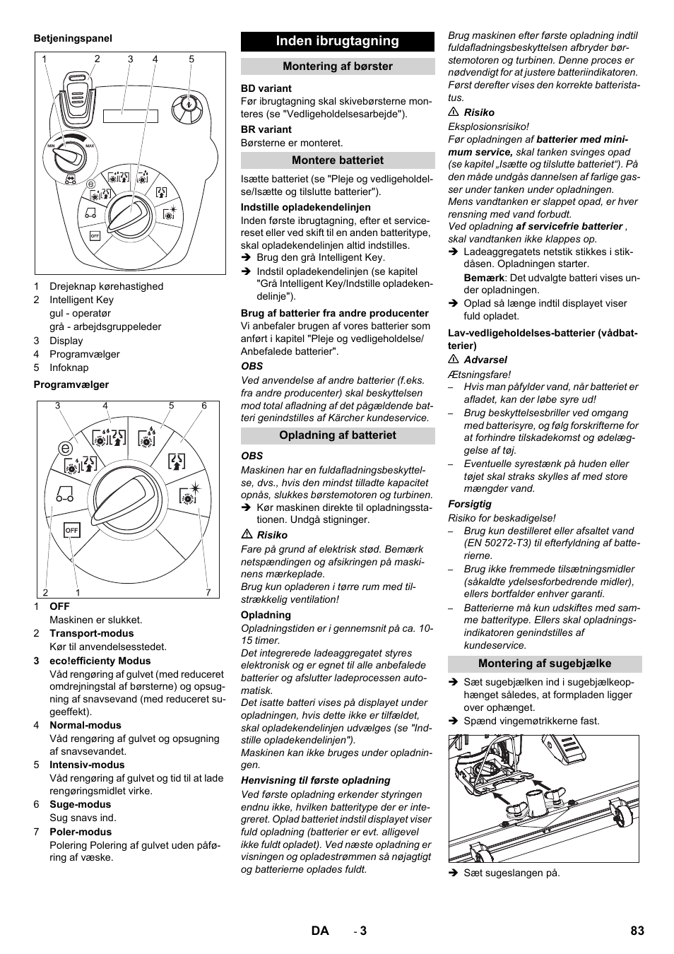 Inden ibrugtagning | Karcher B 60 W User Manual | Page 83 / 312