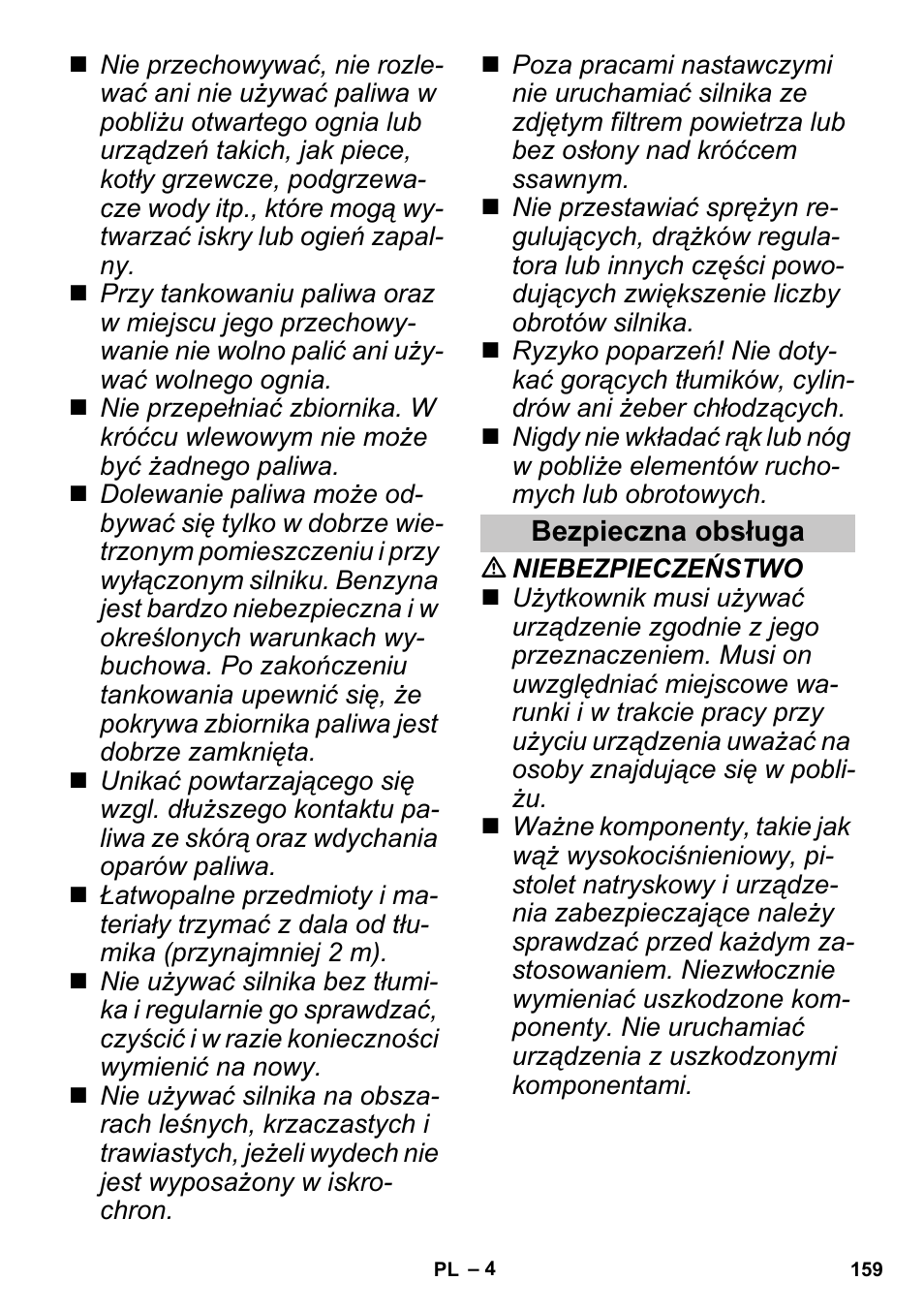 Bezpieczna obsługa | Karcher G 4-10 M User Manual | Page 159 / 252