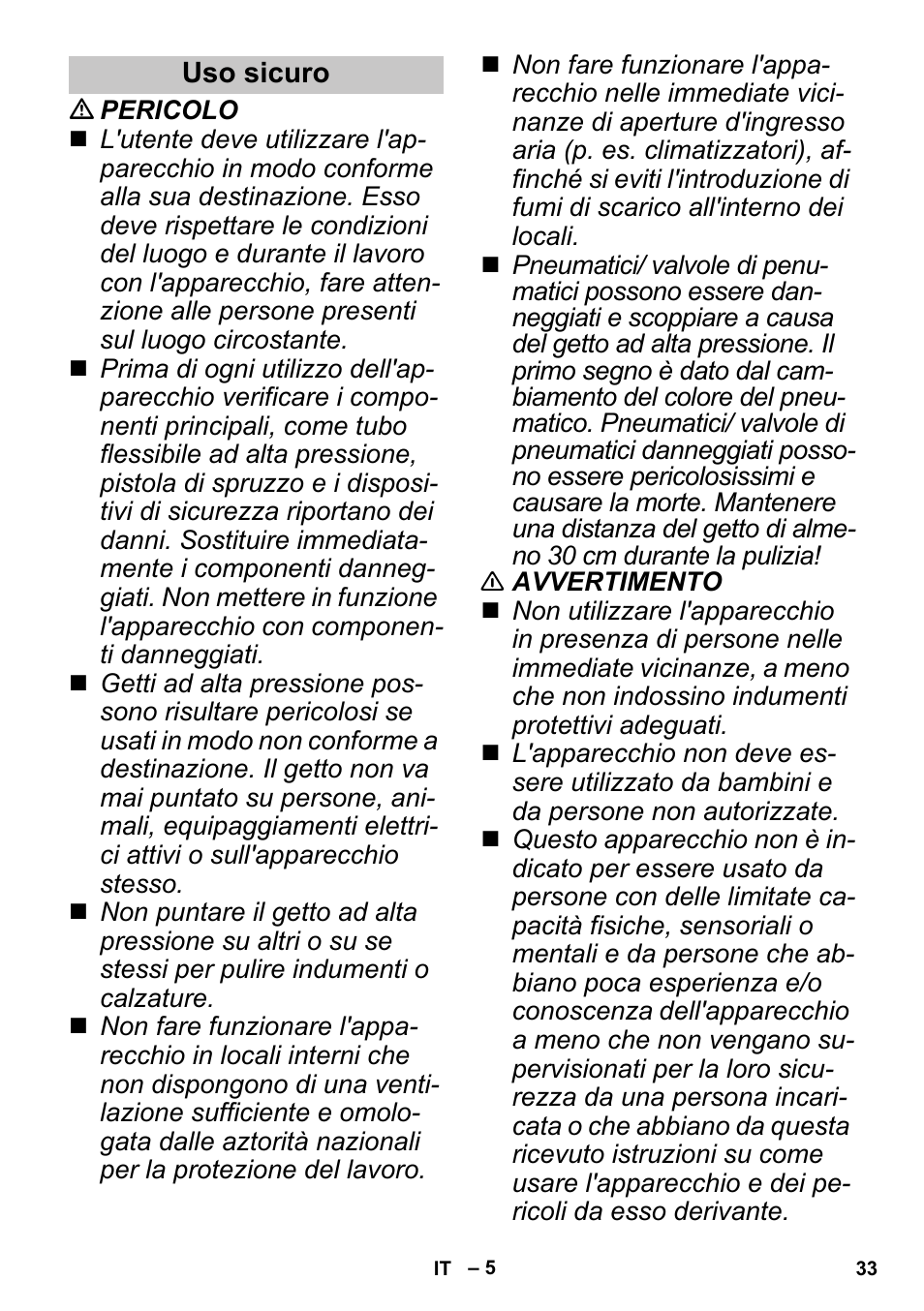 Uso sicuro | Karcher G 4-10 M User Manual | Page 33 / 252