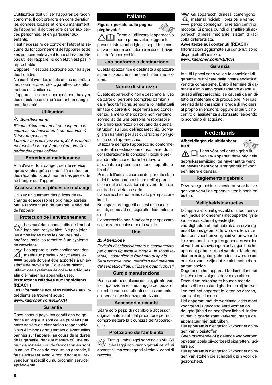 Italiano, Nederlands | Karcher KM 70-20 C 2SB User Manual | Page 8 / 21