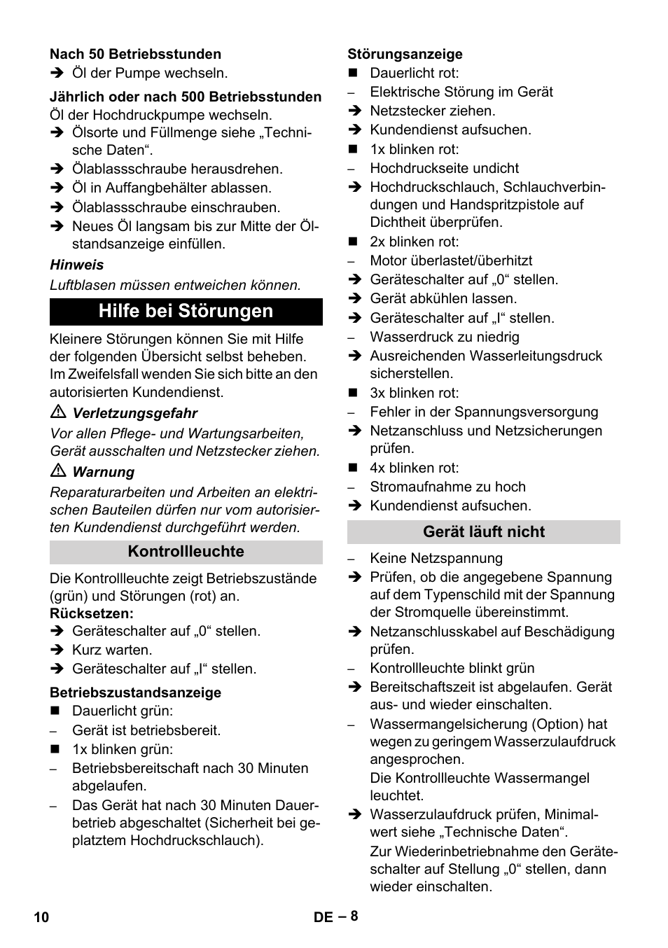 Hilfe bei störungen | Karcher HD 9-50-4 User Manual | Page 10 / 340