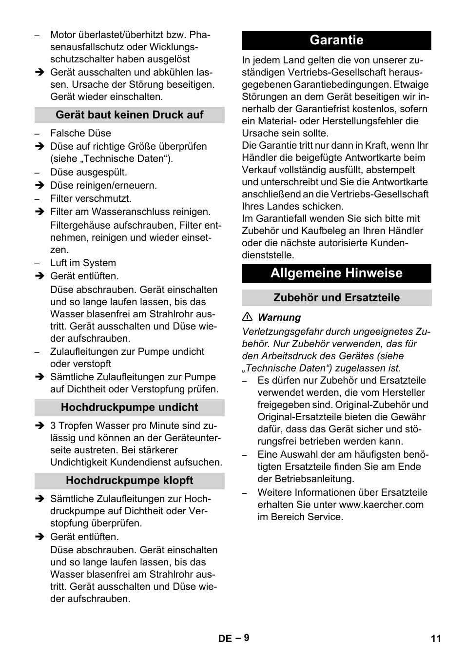 Garantie allgemeine hinweise | Karcher HD 9-50-4 User Manual | Page 11 / 340
