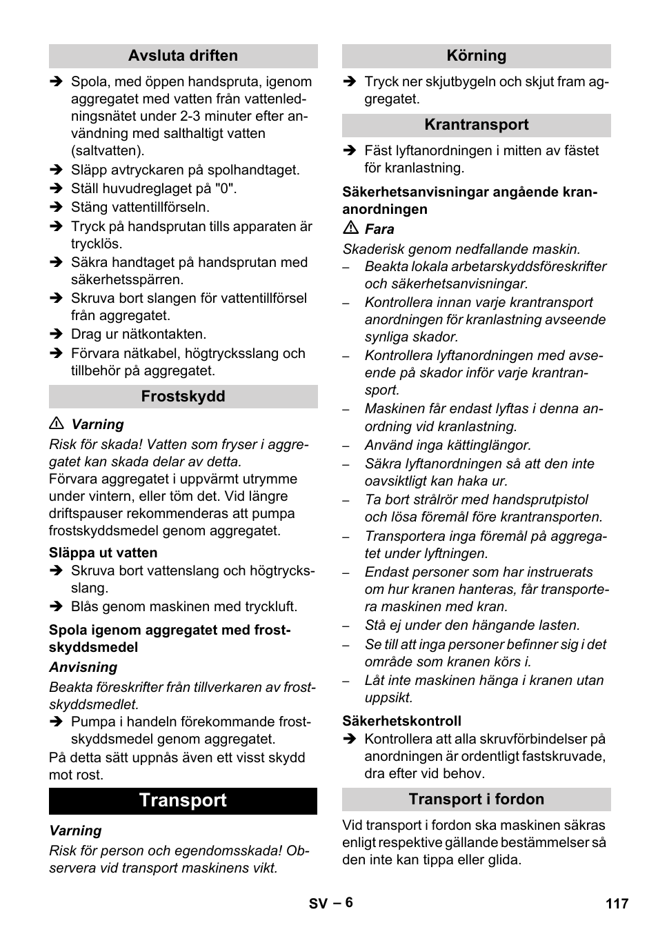 Transport | Karcher HD 9-50-4 User Manual | Page 117 / 340