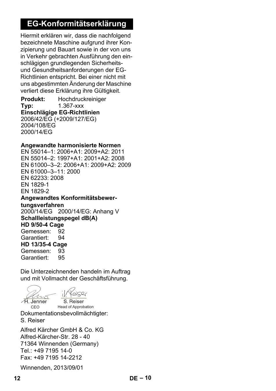 Eg-konformitätserklärung | Karcher HD 9-50-4 User Manual | Page 12 / 340