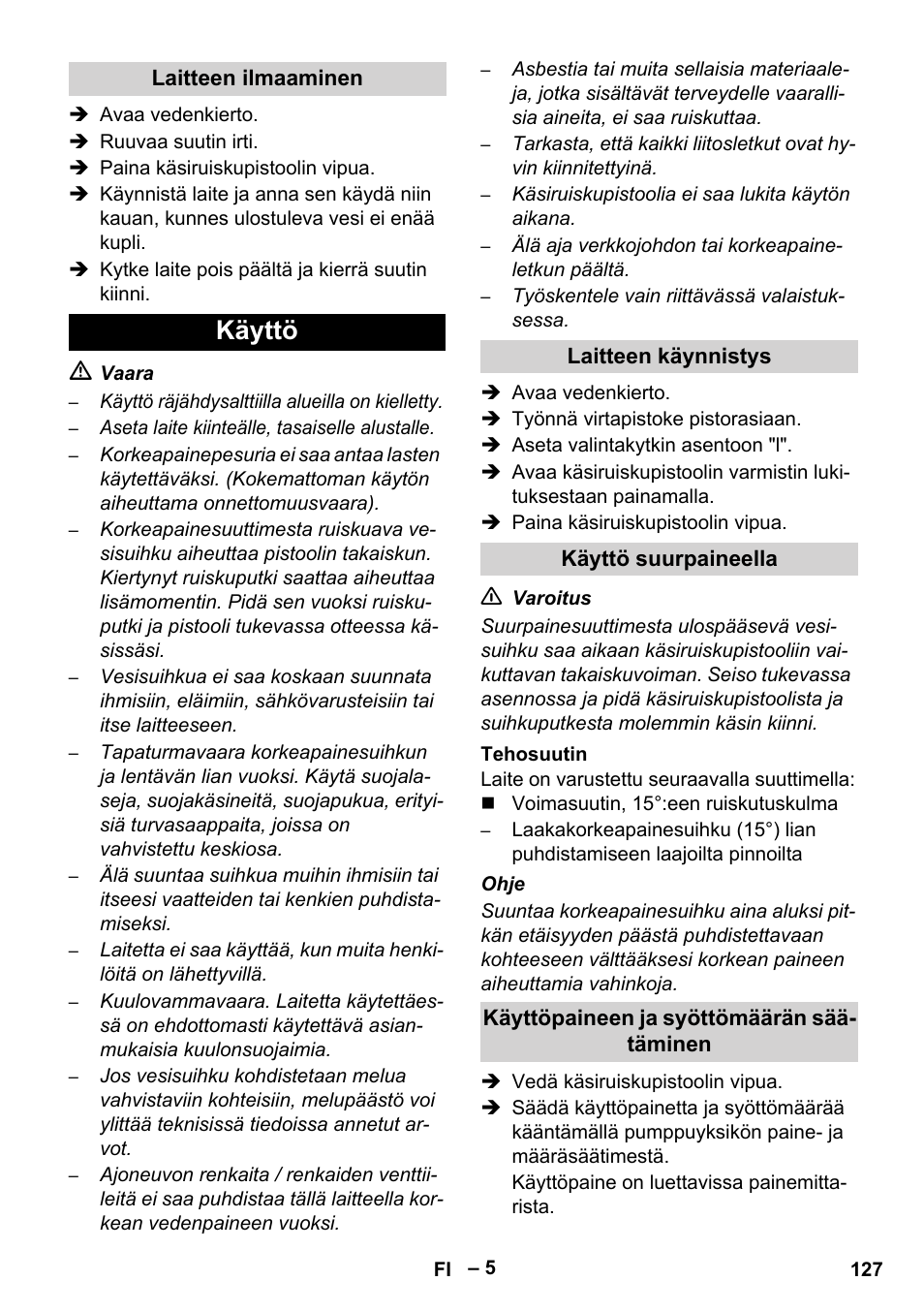 Käyttö | Karcher HD 9-50-4 User Manual | Page 127 / 340