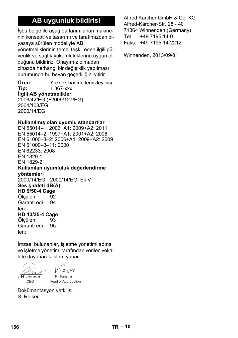 Ab uygunluk bildirisi | Karcher HD 9-50-4 User Manual | Page 156 / 340