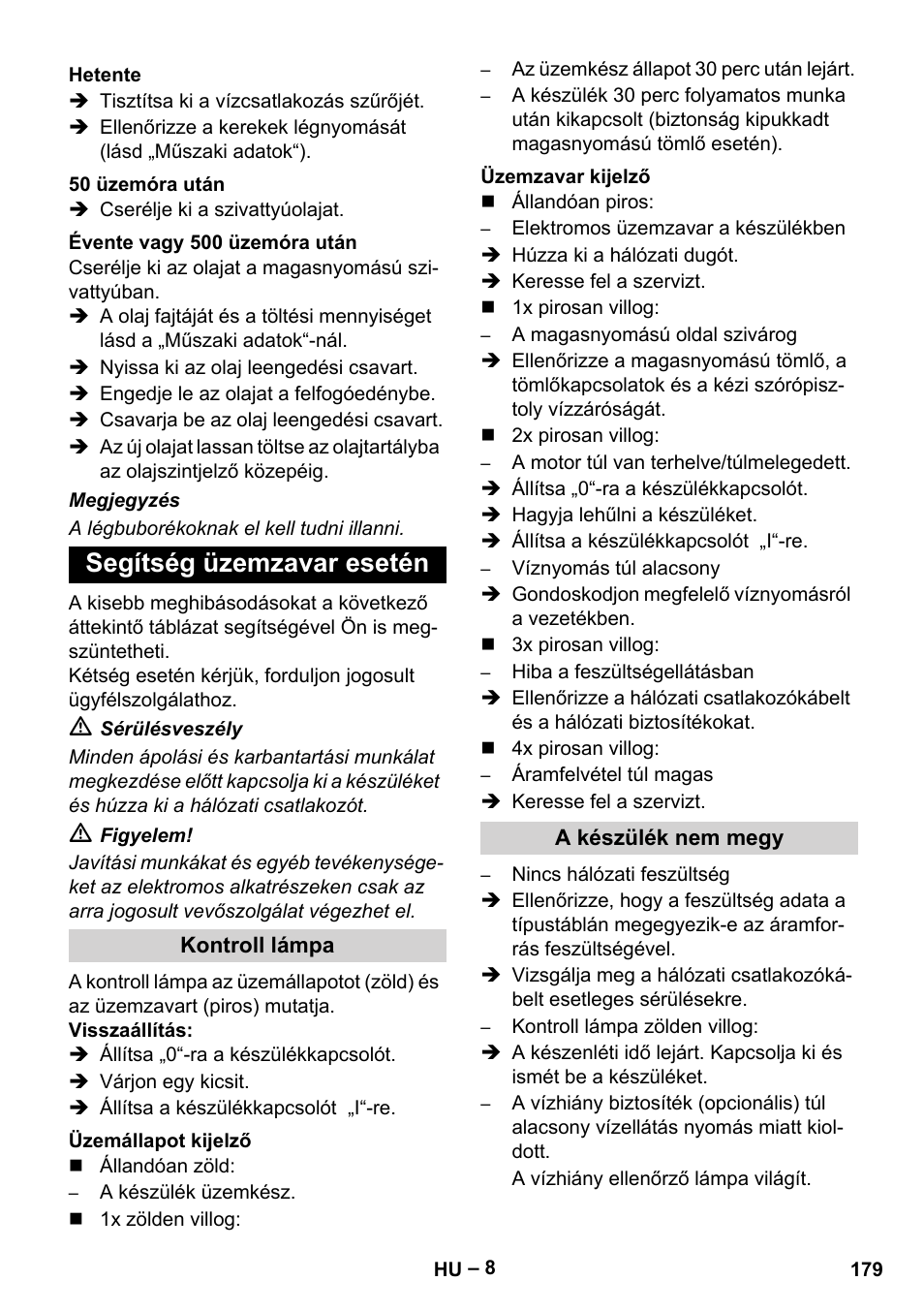 Segítség üzemzavar esetén | Karcher HD 9-50-4 User Manual | Page 179 / 340