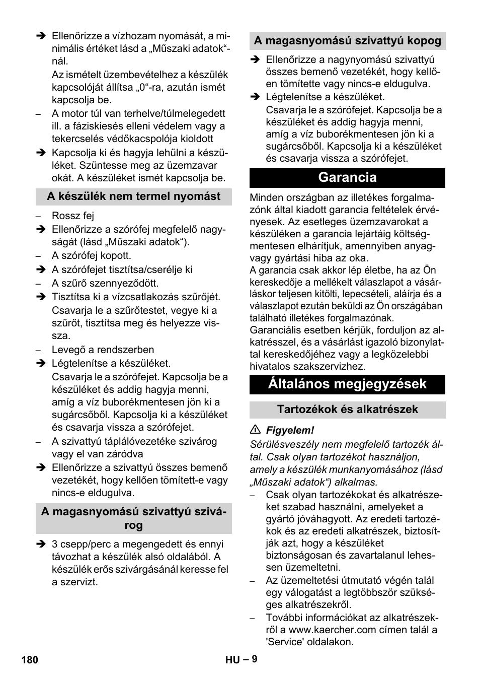 Garancia általános megjegyzések | Karcher HD 9-50-4 User Manual | Page 180 / 340
