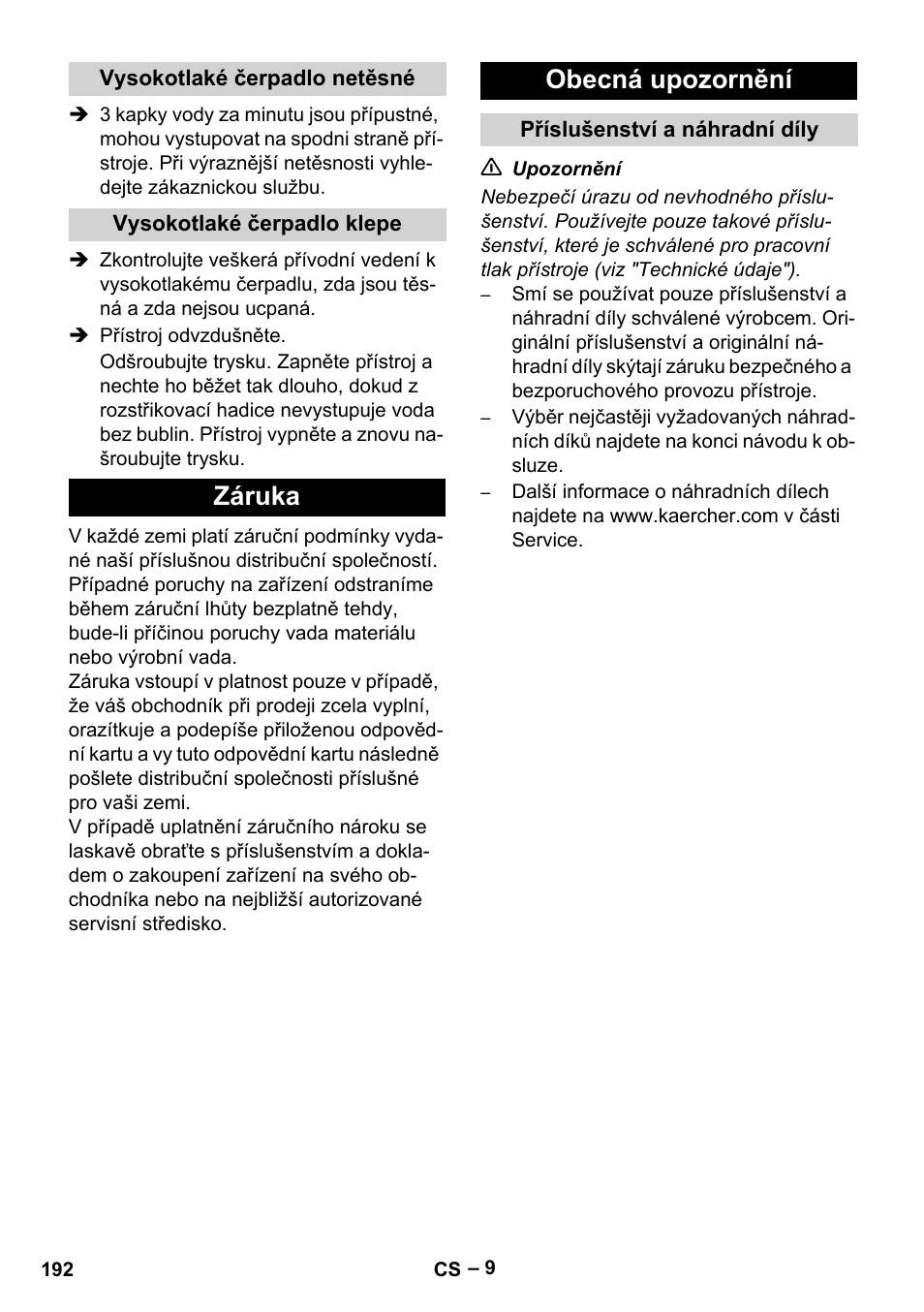 Záruka obecná upozornění | Karcher HD 9-50-4 User Manual | Page 192 / 340