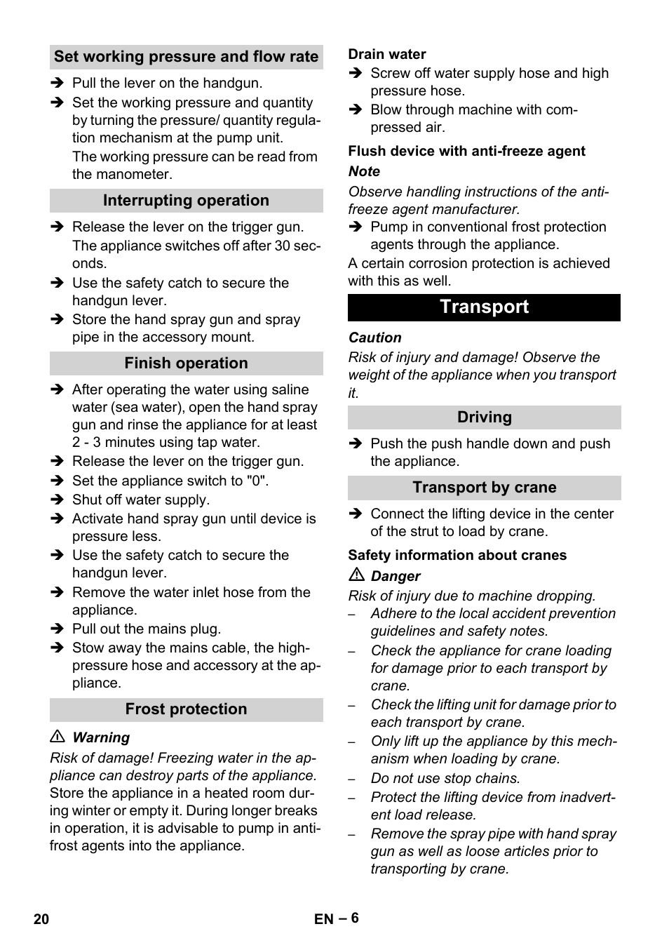 Transport | Karcher HD 9-50-4 User Manual | Page 20 / 340