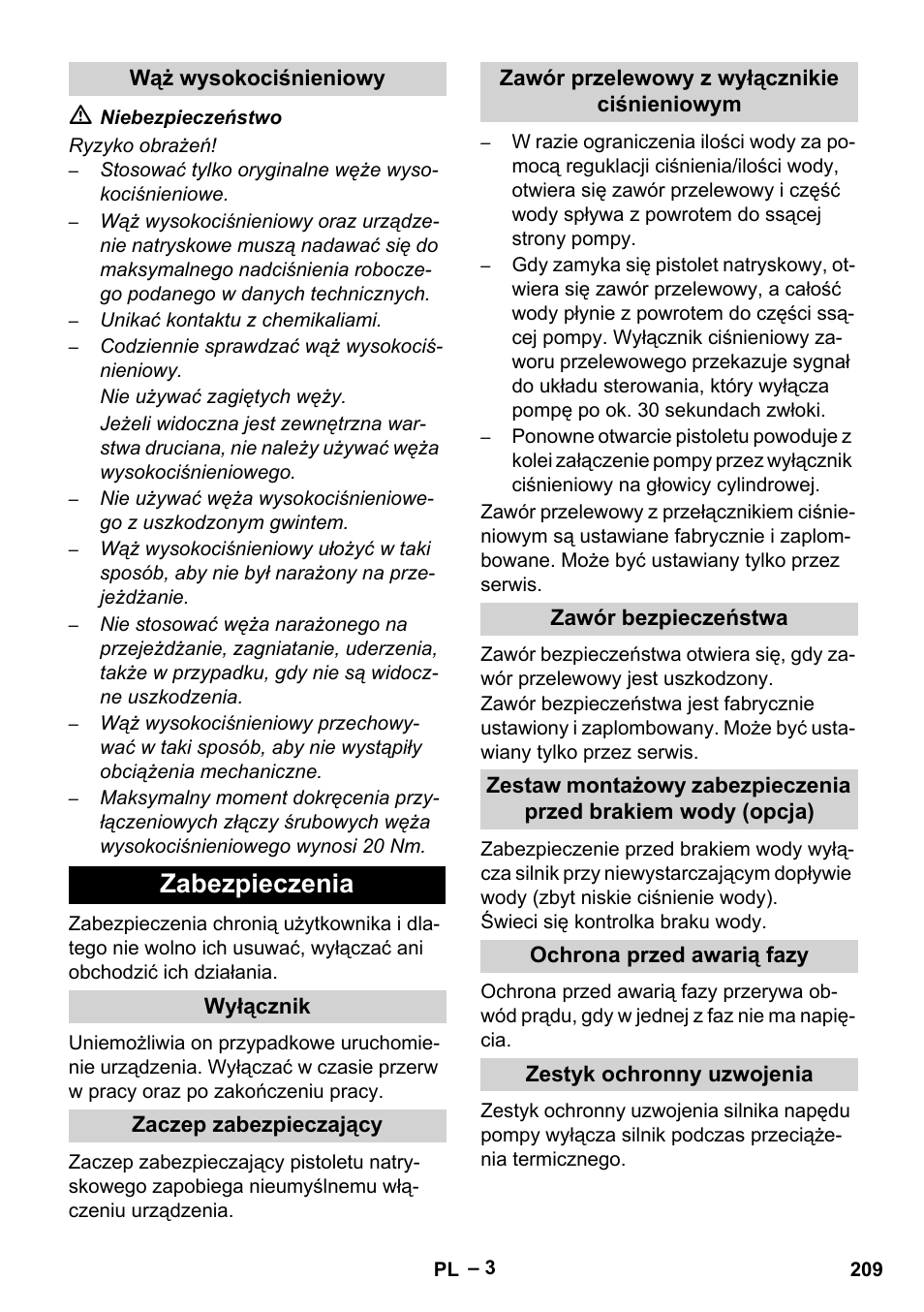 Zabezpieczenia | Karcher HD 9-50-4 User Manual | Page 209 / 340