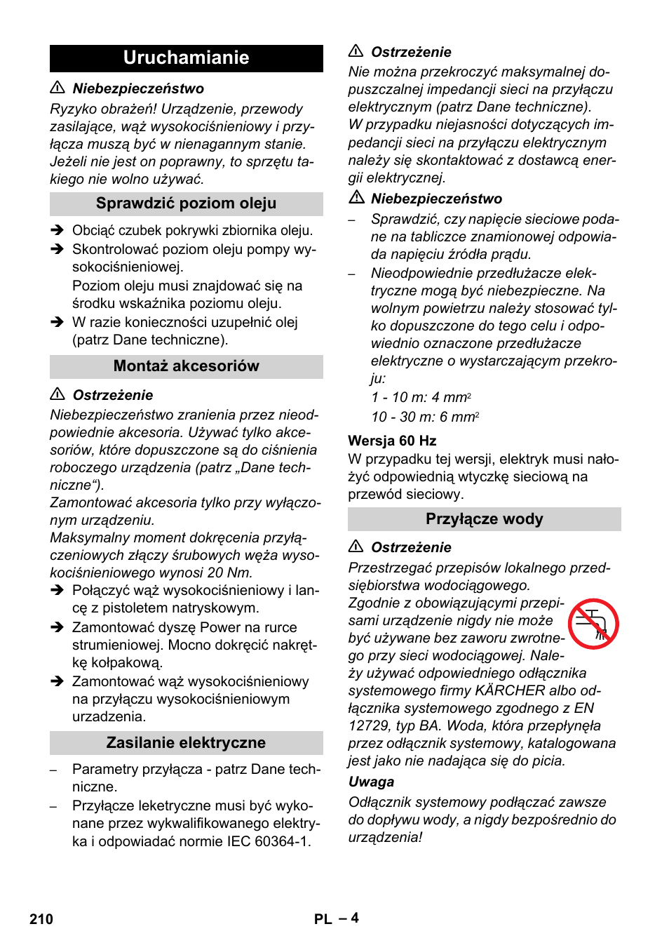 Uruchamianie | Karcher HD 9-50-4 User Manual | Page 210 / 340