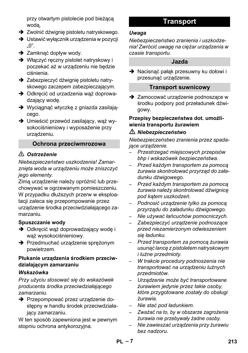 Transport | Karcher HD 9-50-4 User Manual | Page 213 / 340