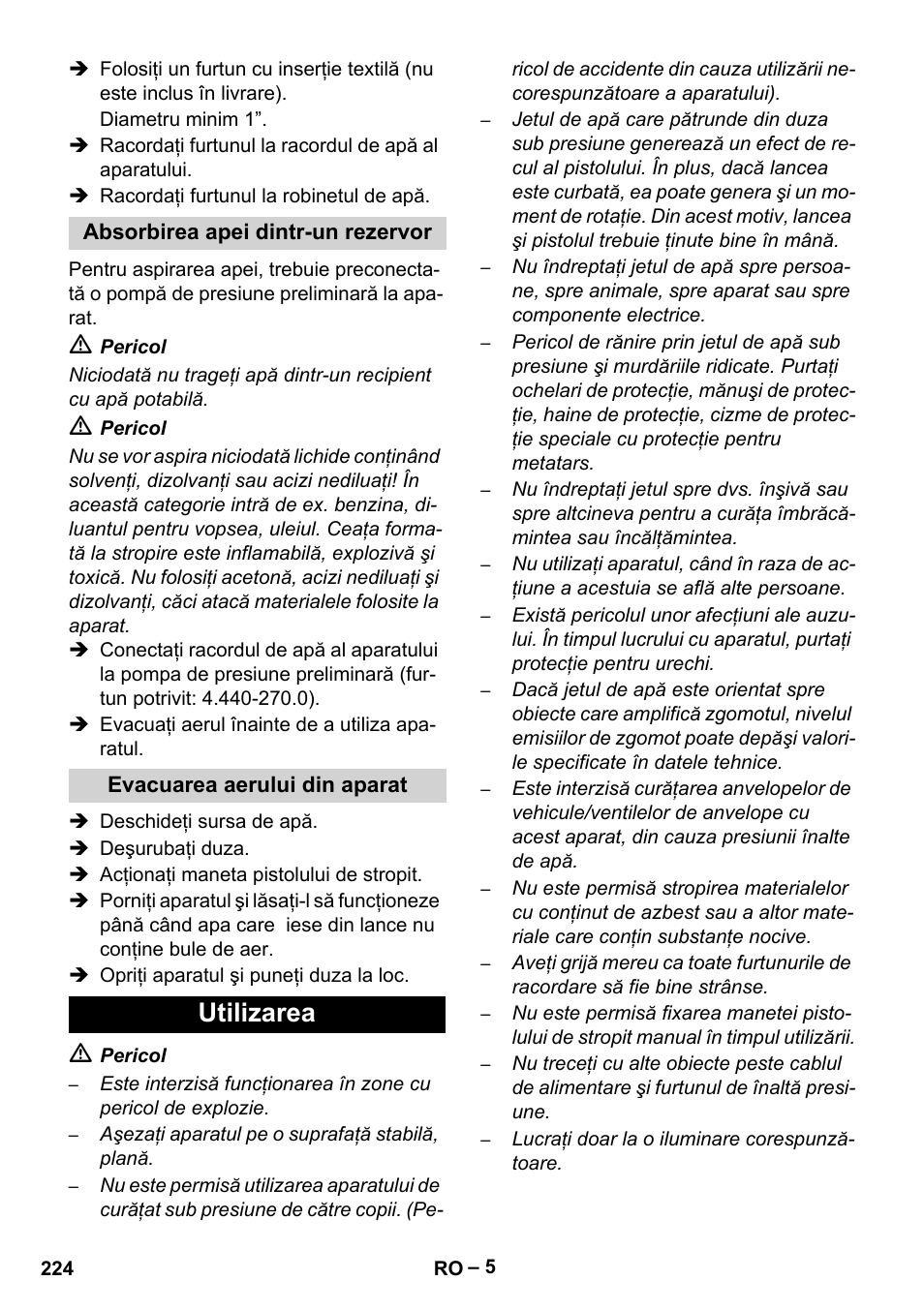 Utilizarea | Karcher HD 9-50-4 User Manual | Page 224 / 340